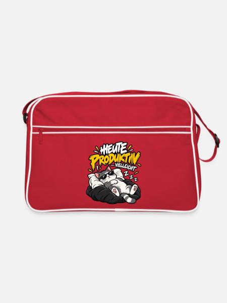 Vielleicht Heute Produktiv-Katze - Retro Tasche - Rot/Weiß