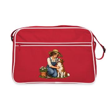 Gartenpause mit Hund - Retro Tasche - Rot/Weiß - Vorne