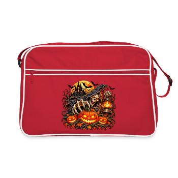 Grim Reaper Halloween Kürbis-Szene - Retro Tasche - Rot/Weiß - Vorne