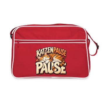Katzenpause ist gut! Geschenkidee für Katzenfans - Retro Tasche - Rot/Weiß - Vorne