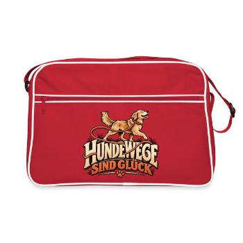 Hundewege sind Glück Liebevolles Hundemotiv - Retro Tasche - Rot/Weiß - Vorne