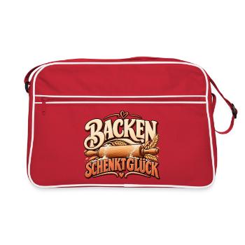 Backen schenkt Glück Backmotiv mit Teigrolle - Retro Tasche - Rot/Weiß - Vorne
