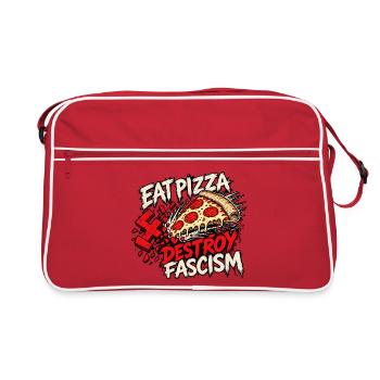 Eat Pizza Destroy Fascism - Retro Tasche - Rot/Weiß - Vorne