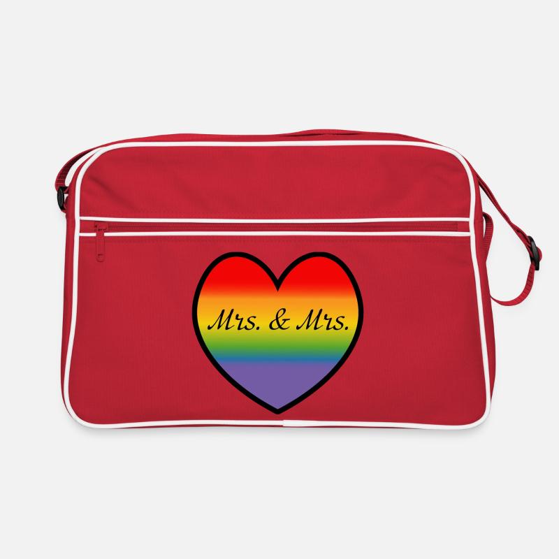 LGBT Mrs and Mrs Regenbogenherz lesbische Hochzeit Retro Tasche