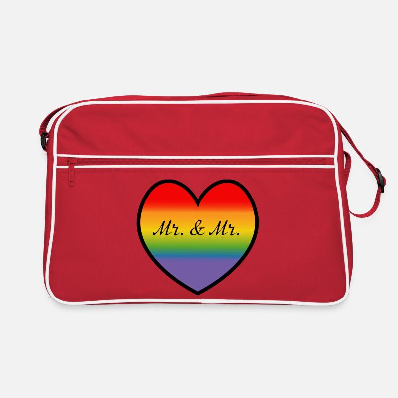 LGBT Mr and Mr Regenbogenherz schwule Hochzeit Retro Tasche