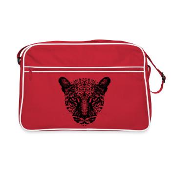 Léopard / Tête / Noir - Sac Retro - rouge/blanc - Devant