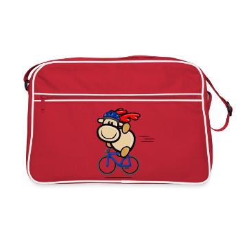 Renne Elmondo saluant sur le vélo avec un casque - Sac Retro - rouge/blanc - Devant