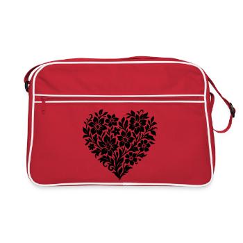 Abstract Flower Heart, Floral Vine Color Variable - Retro Bag - red/white - Front