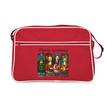 Festliche Gänsegeschichten Weihnachtsmuster - Retro Tasche - Rot/Weiß - Vorne