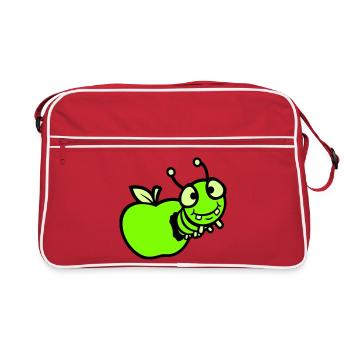 Caterpillar peeps apple hole comic funny cute cute - Retro Bag - red/white - Front