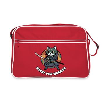 Stiller Pfoten Samurai-Krieger Katze - Retro Tasche - Rot/Weiß - Vorne