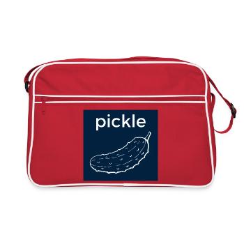 Minimalist Cucumber Pickle on Dark Blue - Retro Bag - red/white - Front