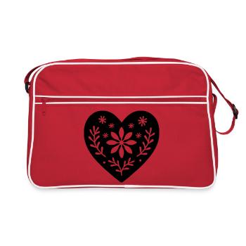 Scandinavian Heart – Nordic Folk Art Design - Retro Bag - red/white - Front