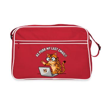 Wütende Bürokatze schnurrt meine letzte E-Mail - Retro Tasche - Rot/Weiß - Vorne