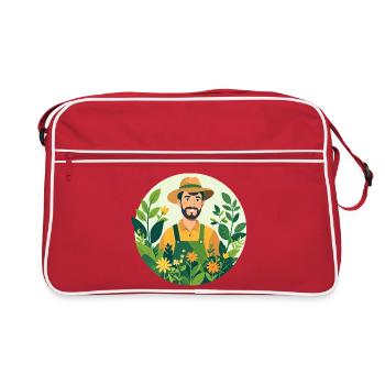 Jardinier dans le jardin de fleurs Jardinier amateur Anneau de plantes - Sac Retro - rouge/blanc - Devant