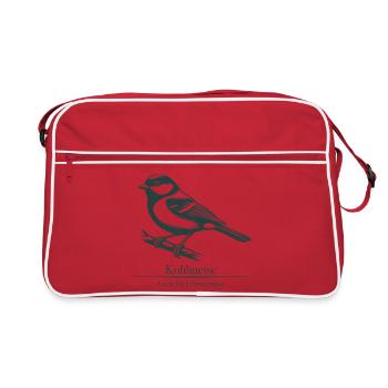 Kohlmeise Silhouette | Ornithologie | Zeichnung - Retro Tasche - Rot/Weiß - Vorne