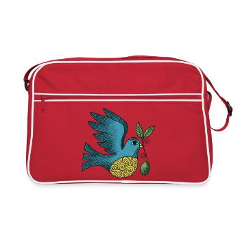 Azure Bird with Swirl Belly - Retro Bag - red/white - Front