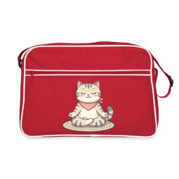 Zen-Katzen-Meditation - Retro Tasche - Rot/Weiß - Vorne