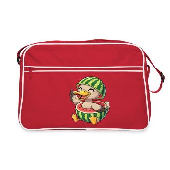 Cute duck in watermelon costume - Retro Bag - red/white - Front