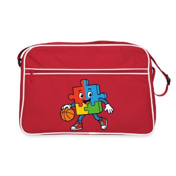 Une pièce de puzzle colorée dribble au basket - Sac Retro - rouge/blanc - Devant