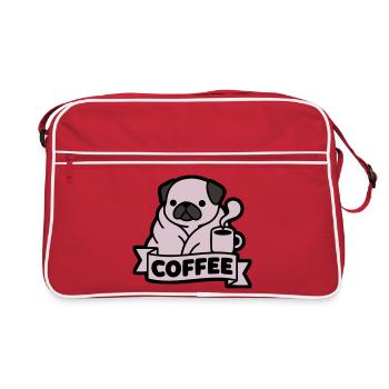 Mops Kaffee Morgenmuffel Banner - Retro Tasche - Rot/Weiß - Vorne
