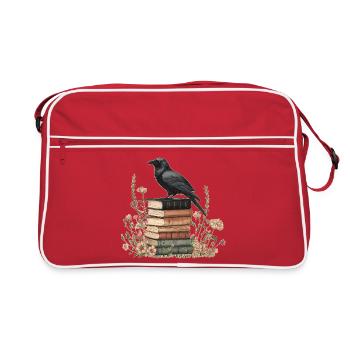 Raven on stack of books - Retro Bag - red/white - Front
