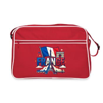 T-Shirt France Tour Eiffel - Monuments Paris  - Sac Retro - rouge/blanc - Devant