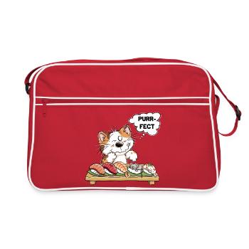 Purrfect Katze mit Sushi und Maus – Katzenhumor - Retro Tasche - Rot/Weiß - Vorne