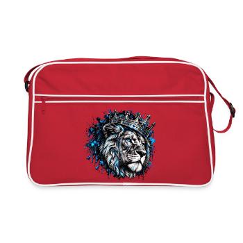 Blauer Löwenkönig Kronenporträt - Retro Tasche - Rot/Weiß - Vorne