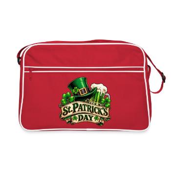 St Patrick's Day – Kleeblatt & Bier - Retro Tasche - Rot/Weiß - Vorne