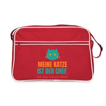 Meine Katze ist der Chef – Katzen Spruch - Retro Tasche - Rot/Weiß - Vorne