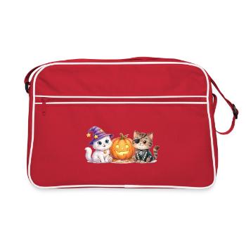 Süße Halloween Katzen mit Kürbis – Smilla & Fiete - Retro Tasche - Rot/Weiß - Vorne