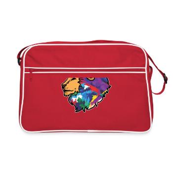 Löwen Kopf bunt Tiere Zeichnung - Retro Tasche - Rot/Weiß - Vorne