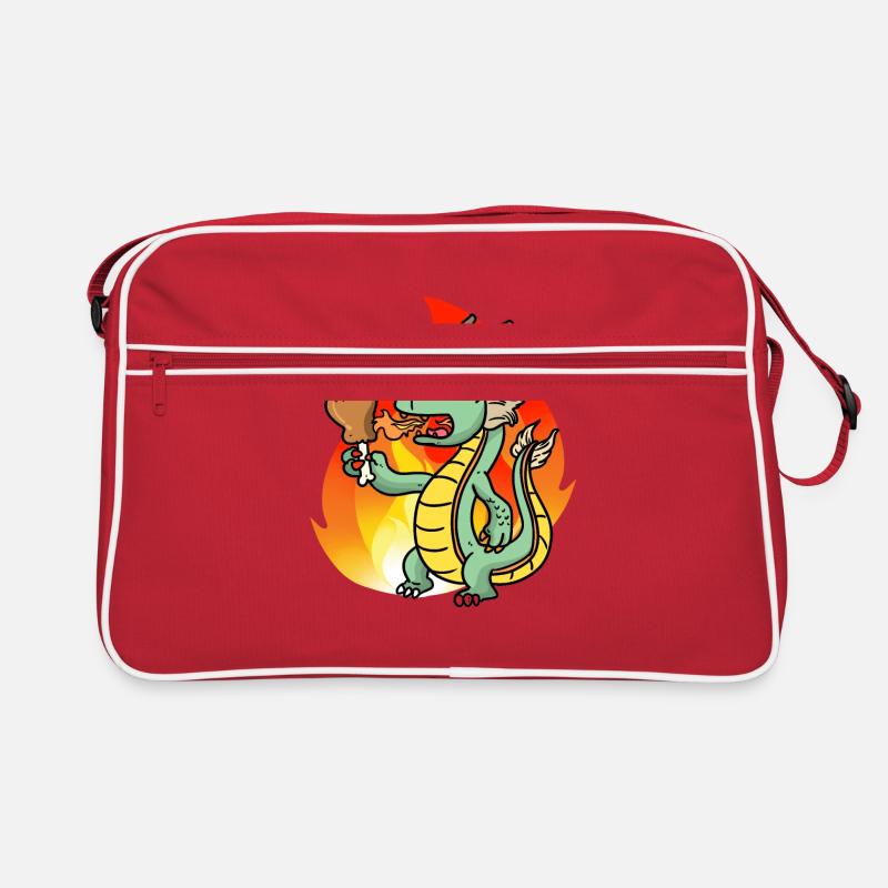 Kleiner Drache grillen Hähnchen hunger Dino KInd Retro Tasche