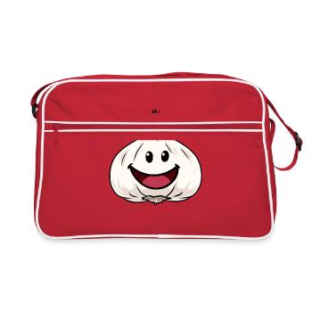 Knoblauch Knobi Gemüse Knoblauchzehe Zwiebel - Retro Tasche - Rot/Weiß - Vorne