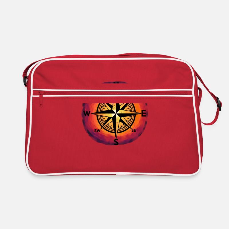 Sonnenuntergang Windrose Kompass Maritim Nautik - Retro Tasche - Rot/Weiß