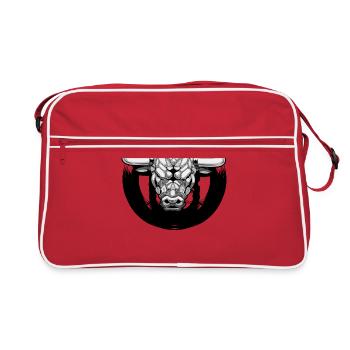 Stier Rind Spanien Hörner Hufe Kuh Rinder wild - Retro Tasche - Rot/Weiß - Vorne