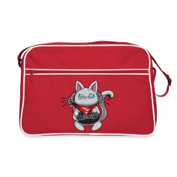 Chat avec un casque - jouer au chat - chat de gamer - Sac Retro - rouge/blanc - Devant
