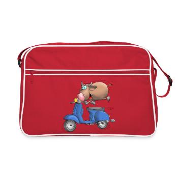 Moped Cartoon Stier - Retro Tasche - Rot/Weiß - Vorne
