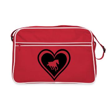 Horses, horse, riding, pony, cowboy, trot, Gallop - Retro Bag - red/white - Front
