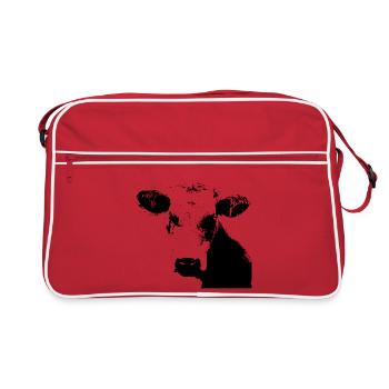 Cow Black Cow Cows Cattle Cow Head Gift - Retro Bag - red/white - Front