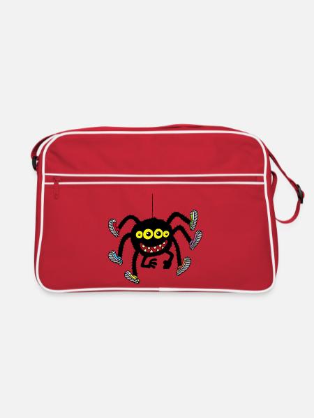 Spinne in bunten Schuhen - Retro Tasche - Rot/Weiß - Vorne