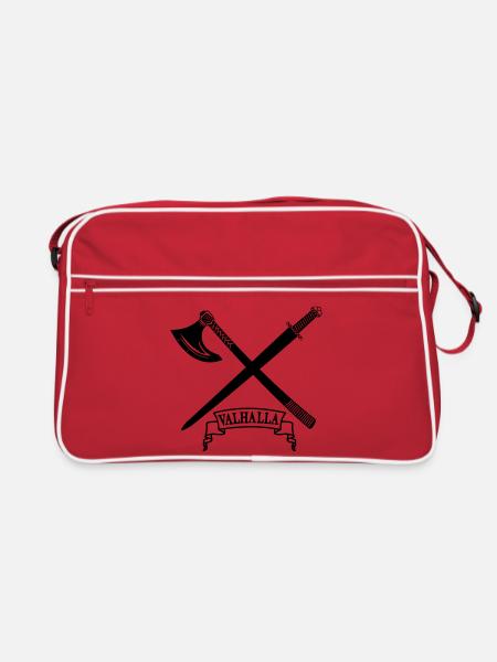 Valhalla with axe and sword - Retro Bag - red/white - Front