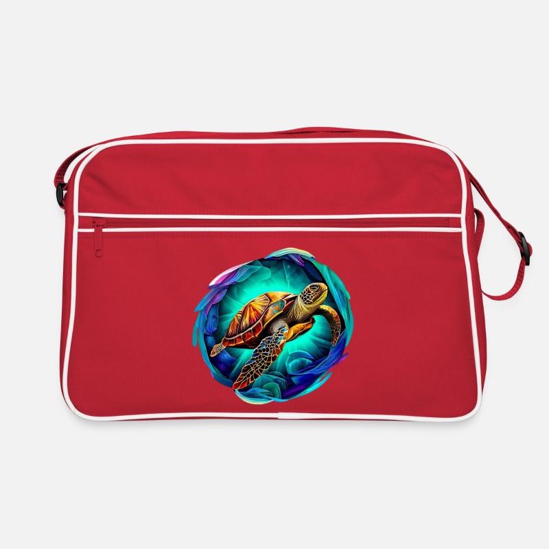 Meeresschildkröte - Retro Tasche - Rot/Weiß