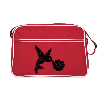 Schwarzer Vogel auf Nahrungssuche - Retro Tasche - Rot/Weiß - Vorne