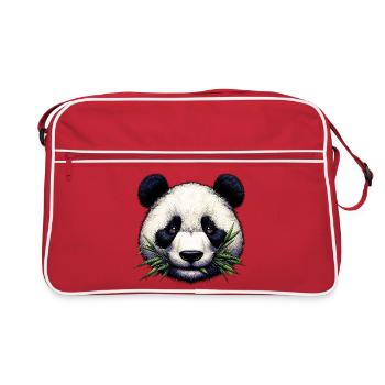 Panda Eats Bamboo and Leaves - Retro Bag - red/white - Front