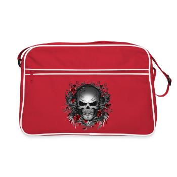 dunkler Gothic Skull mit roten Rosen - Retro Tasche - Rot/Weiß - Vorne
