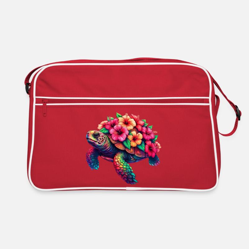 Tortue aux fleurs d’hibiscus Sac Retro