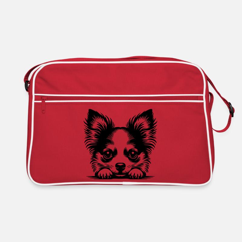 Chihuahua Kopf mit Poten - Retro Tasche - Rot/Weiß