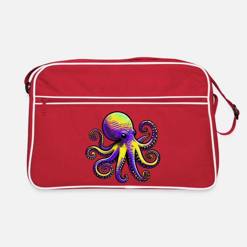 Krake - Retro Tasche - Rot/Weiß